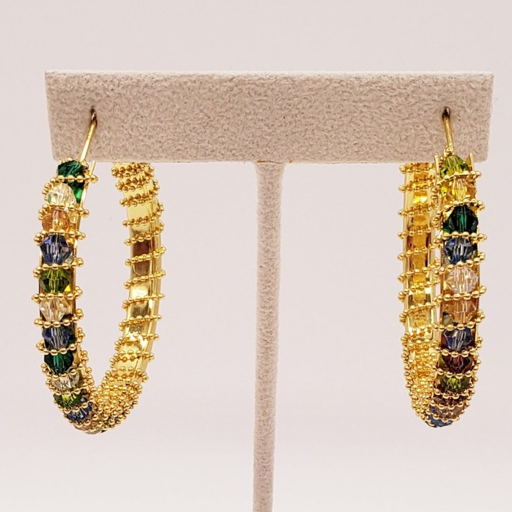 Dazzling Mulit Color Rhinestone Gold Tone Wrap Hoop Earrings